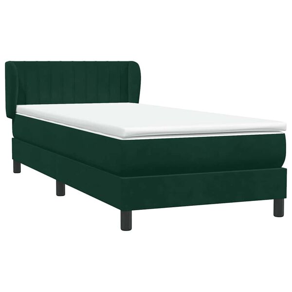 vidaXL Boxspringbett mit Matratze Dunkelgr&uuml;n 90x220 cm Samt