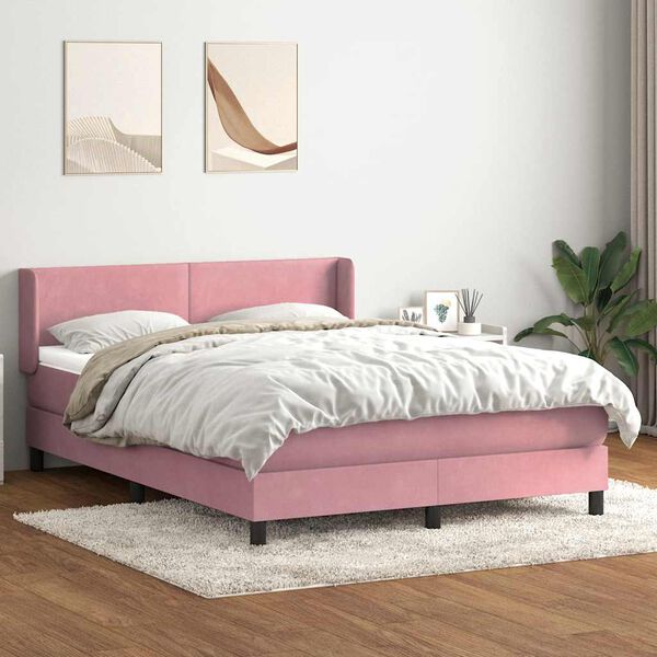 vidaXL Boxspringbett mit Matratze Rosa 160x220 cm Samt