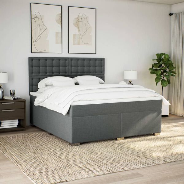vidaXL Boxspringbett mit Matratze Dunkelgrau 180x200 cm Stoff