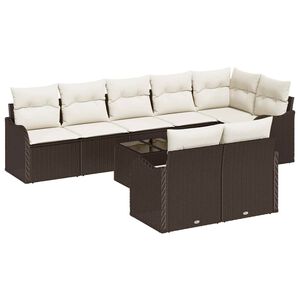 vidaXL Garten-Sofa-Set mit Kissen 9 pcs Braun und Wei&szlig; Poly Rattan