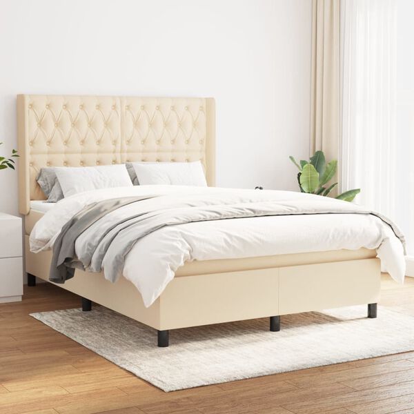 vidaXL Boxspringbett mit Matratze Creme 140x190 cm Stoff