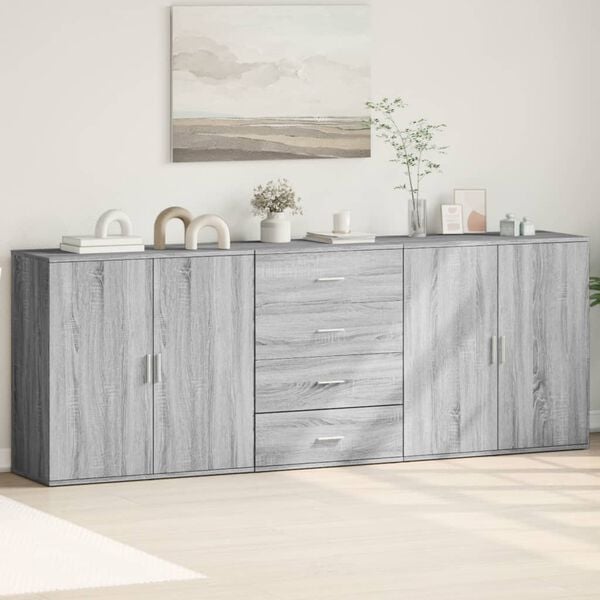vidaXL Sideboards 3 Stk. Grau Sonoma Holzwerkstoff