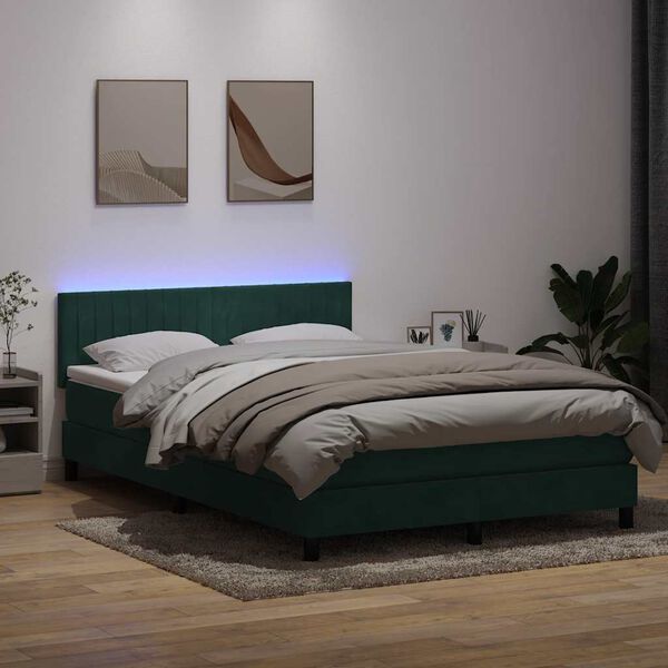 vidaXL Boxspringbett mit Matratze & LED Dunkelgr&uuml;n 160x210 cm Samt