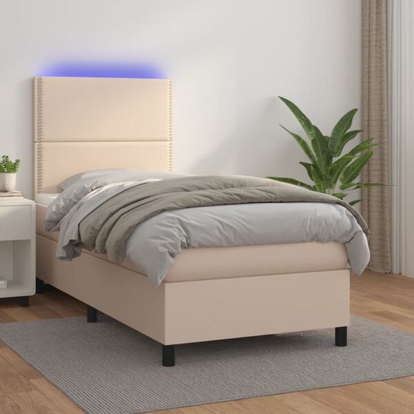 vidaXL Boxspringbett mit Matratze & LED Cappuccino-Braun 90x190cm