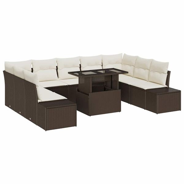 vidaXL Garten-Sofa-Set mit Speicher 10 pcs Braun Poly Rattan