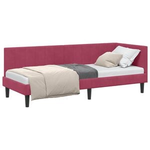 vidaXL Eckbettgestell mit Kopfteil Weinrot 80 cm x 200 cm Samt