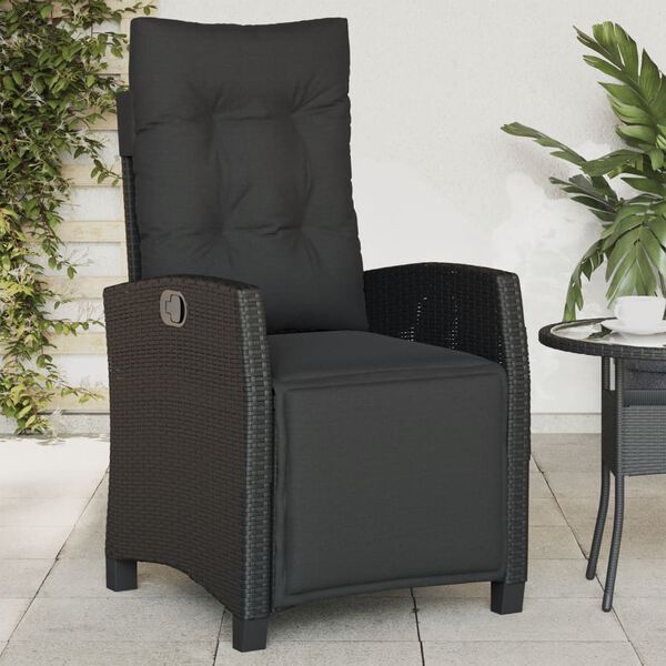 vidaXL Gartensessel mit Fu&szlig;teil 2 Stk. Verstellbar Schwarz Poly Rattan