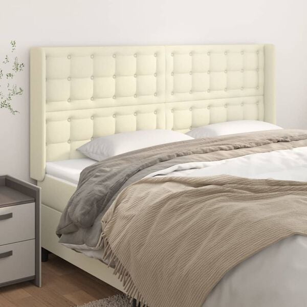 vidaXL Kopfteil mit Ohren Creme 183x16x118/128 cm Kunstleder