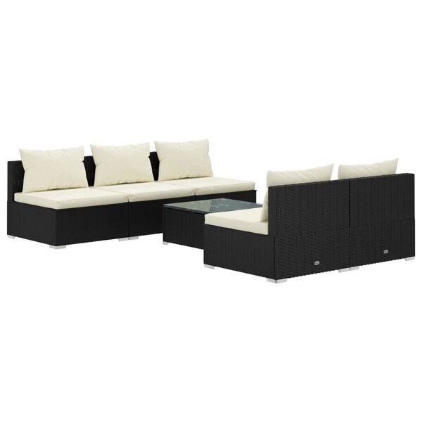 vidaXL 6-tlg. Garten-Lounge-Set mit Kissen Poly Rattan Schwarz