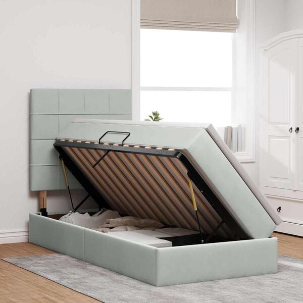 vidaXL Bett mit Stauraum und LED mit LED Hellgrau 90 x 190 cm Samt