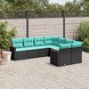 vidaXL 8-teiliges Gartensofa-Set mit Kissen, schwarzes Polyrattan