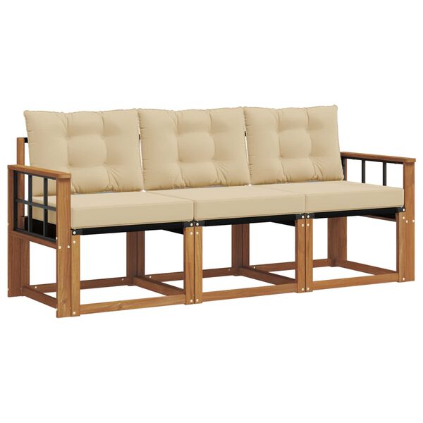 vidaXL Outdoor-Sofagarnitur mit Kissen 3 pcs Natur und Beige