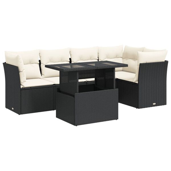 vidaXL 6-tlg. Garten-Sofagarnitur mit Kissen Schwarz Poly Rattan