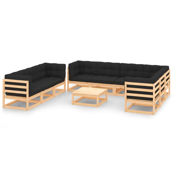 vidaXL 10-tlg. Garten-Lounge-Set mit Kissen Massivholz Kiefer