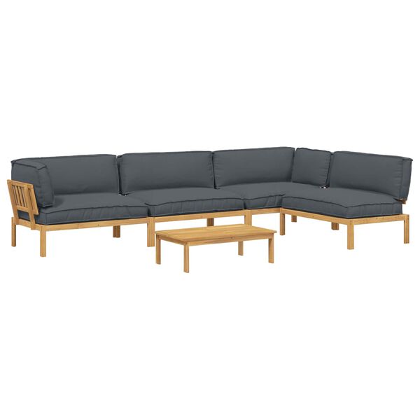 vidaXL Sofa Set mit Kissen Uni 5 pcs Anthrazit Massivholz Akazie
