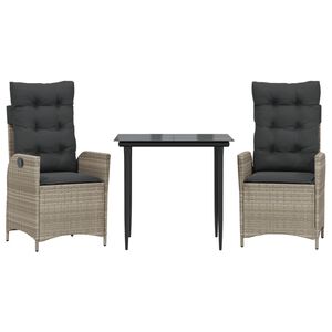 vidaXL 3-tlg. Garten-Essgruppe mit Kissen Hellgrau Poly Rattan