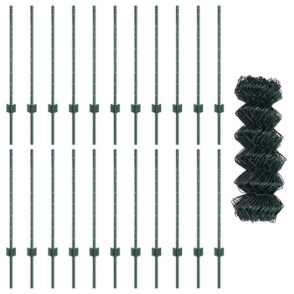 vidaXL Zaun und Pfosten Gr&uuml;n 0,8 x 25 m Stahl