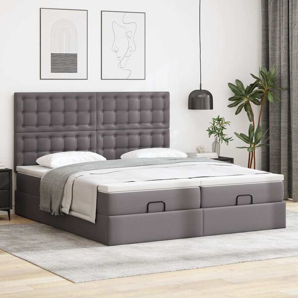 vidaXL Ottoman-Bett mit Matratzen & LEDs Grau 160x200 cm Kunstleder