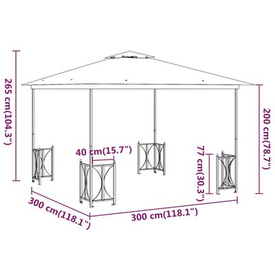 vidaXL Pavillon mit Seitenwänden & Doppeldach 3x3 m Creme