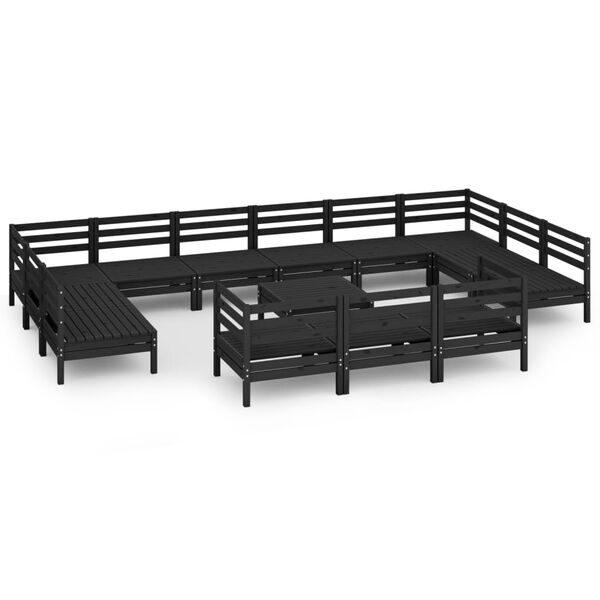 vidaXL 14-tlg. Garten-Lounge-Set Schwarz Massivholz Kiefer