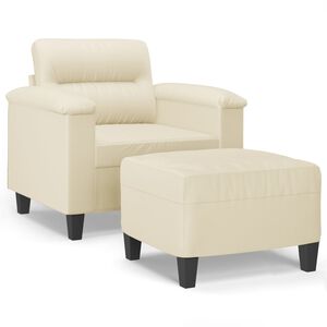 vidaXL Sessel mit Hocker Creme 60 cm Kunstleder