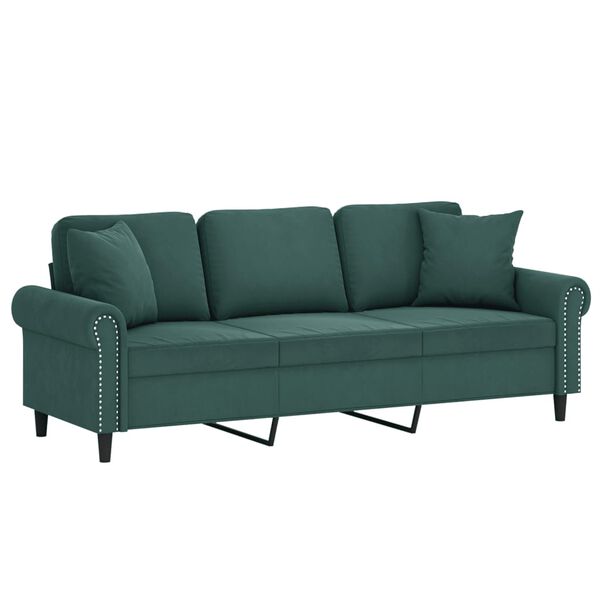 vidaXL 3-Sitzer-Sofa mit Zierkissen Dunkelgr&uuml;n 180 cm Samt