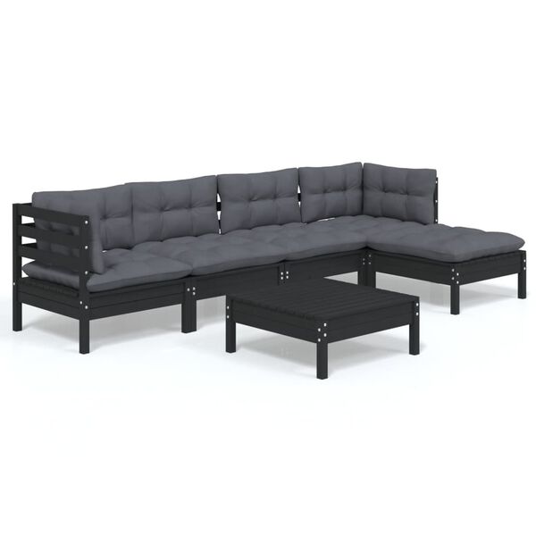 vidaXL 6-tlg. Garten-Lounge-Set mit Kissen Schwarz Kiefernholz