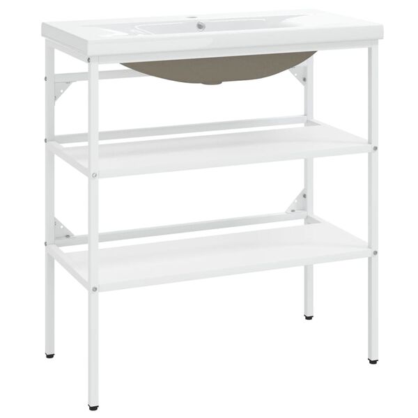 vidaXL Badezimmer-Waschtischgestell mit Waschbecken Weiß Eisen