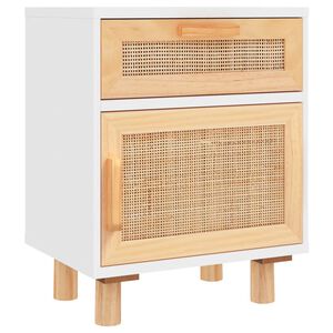 vidaXL Nachttisch Wei&szlig; Massivholz Kiefer und Natur-Rattan