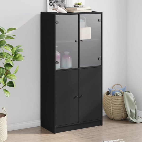 vidaXL Highboard mit Türen Schwarz 68x37x142 cm Holzwerkstoff