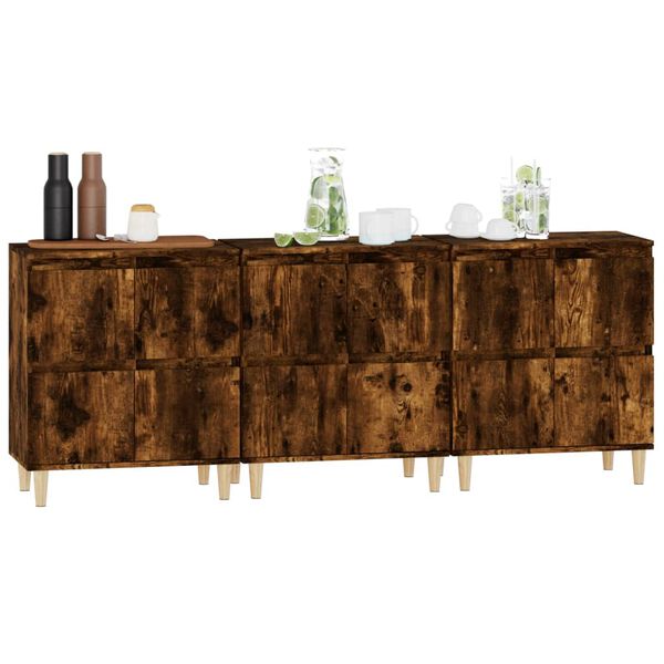 vidaXL Sideboards 3 Stk. R&auml;uchereiche 60x35x70 cm Holzwerkstoff