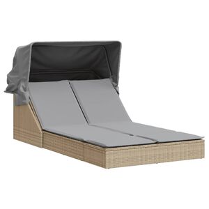 vidaXL Doppel-Sonnenliege mit Dach und Auflagen Beige Poly Rattan