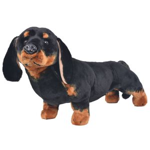 vidaXL Pl&uuml;schtier Hund Dackel Stehend Pl&uuml;sch Schwarz XXL