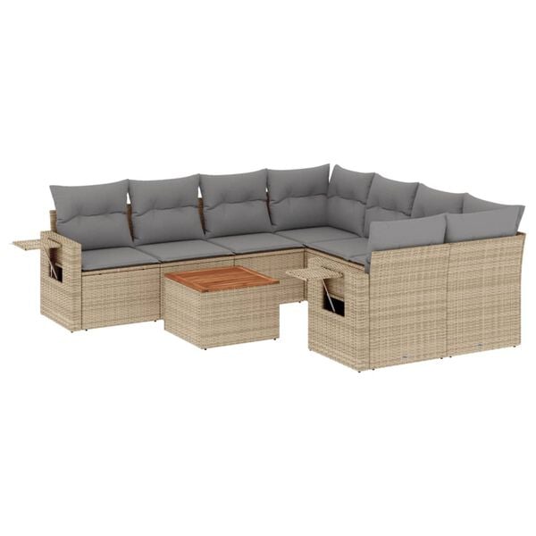 vidaXL 9-tlg. Garten-Sofagarnitur mit Kissen Beige Poly Rattan