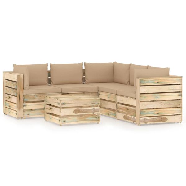 vidaXL 6-tlg. Garten-Lounge-Set mit Kissen Gr&uuml;n Impr&auml;gniertes Holz