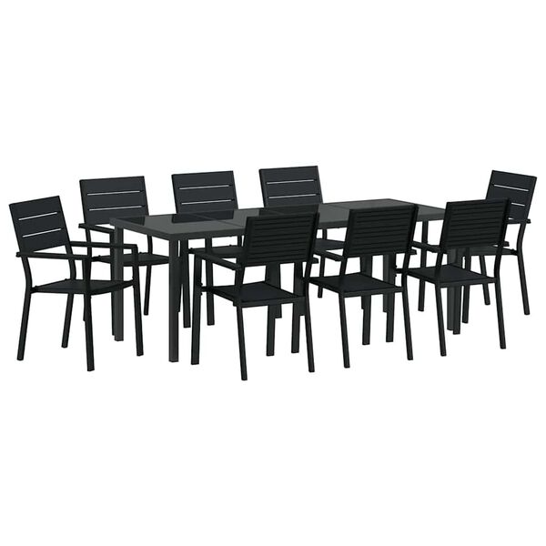 vidaXL Garten Essgruppe 9 pcs Schwarz Pulverbeschichteter Stahl