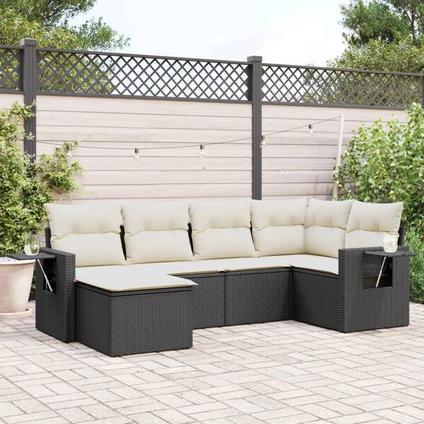 vidaXL 6-tlg. Garten-Sofagarnitur mit Kissen Schwarz Poly Rattan