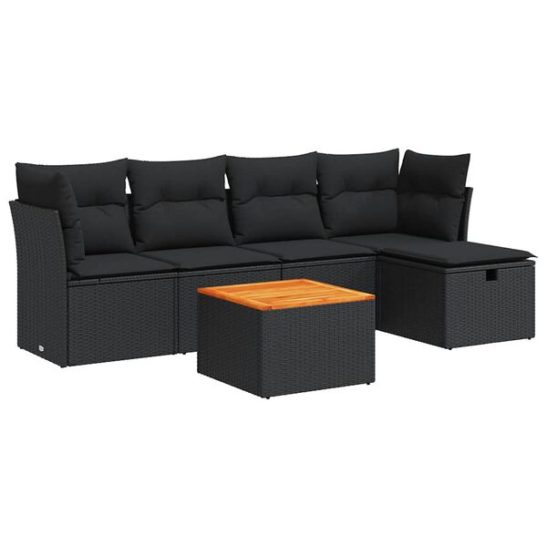 vidaXL 6-tlg. Garten-Sofagarnitur mit Kissen Schwarz Poly Rattan