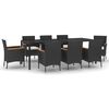 vidaXL 9-tlg. Garten-Essgruppe mit Kissen Schwarz Poly Rattan