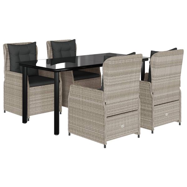 vidaXL 5-tlg. Garten-Essgruppe mit Kissen Hellgrau Poly Rattan