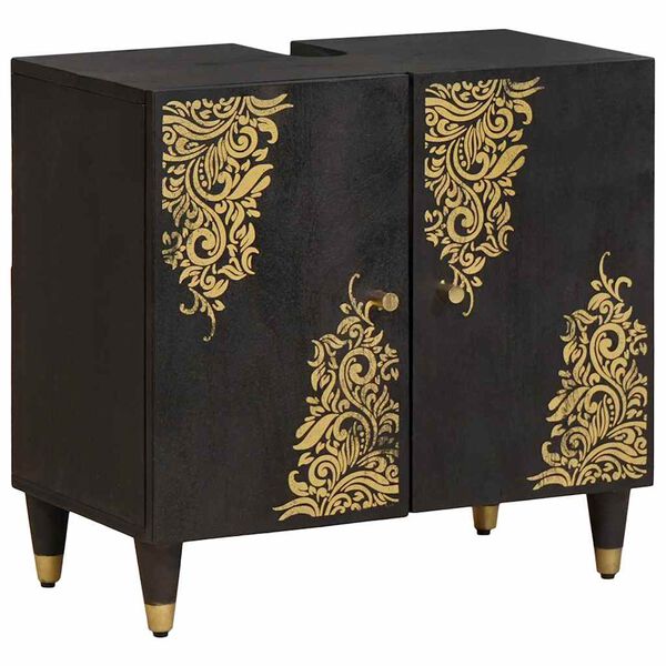 vidaXL Badezimmerschrank-Set mit T&uuml;r 5 pcs Schwarz Massivholz Mango