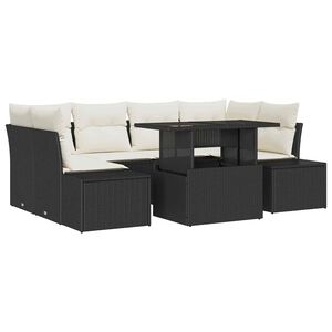 vidaXL Sofa Set mit Kissen 7 pcs Schwarz und Creme Poly-Rattan