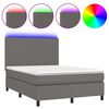 vidaXL Boxspringbett mit Matratze & LED Grau 140x190 cm Kunstleder
