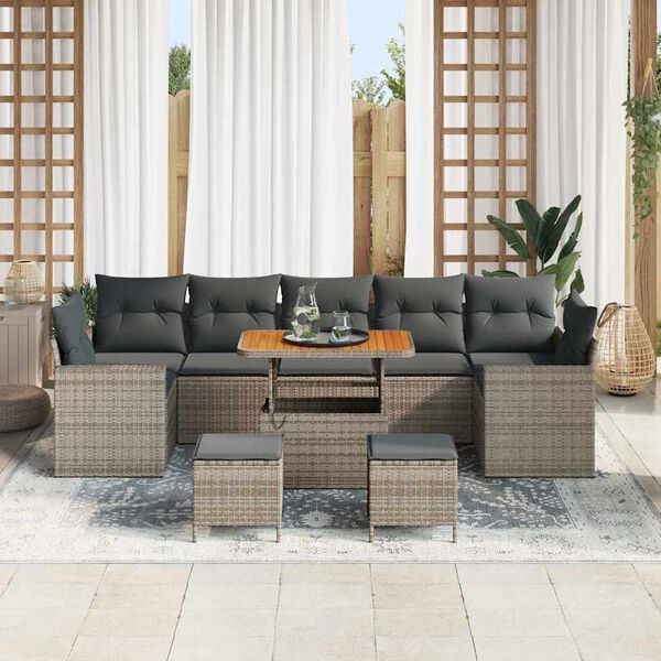 vidaXL Gartensofa-set mit Kissen 13 pcs Grau Poly-Rattan