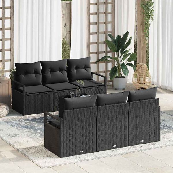 vidaXL Gartensofa-set mit Kissen 7 pcs Schwarz Poly-Rattan