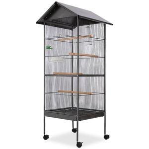 vidaXL Vogelk&auml;fig mit Dach Stahl Schwarz 66x66x155 cm