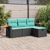 vidaXL 4-tlg. Garten-Sofagarnitur mit Kissen Schwarz Poly Rattan