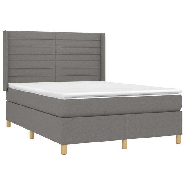 vidaXL Boxspringbett mit Matratze & LED Dunkelgrau 140x200 cm Stoff