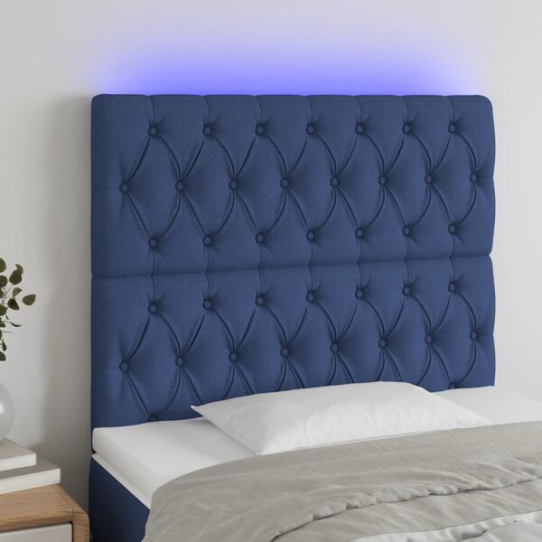 vidaXL LED Kopfteil Blau 100x7x118/128 cm Stoff