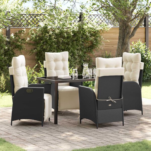 vidaXL Garten Essgruppe mit Kissen 5 pcs Schwarz Poly-Rattan